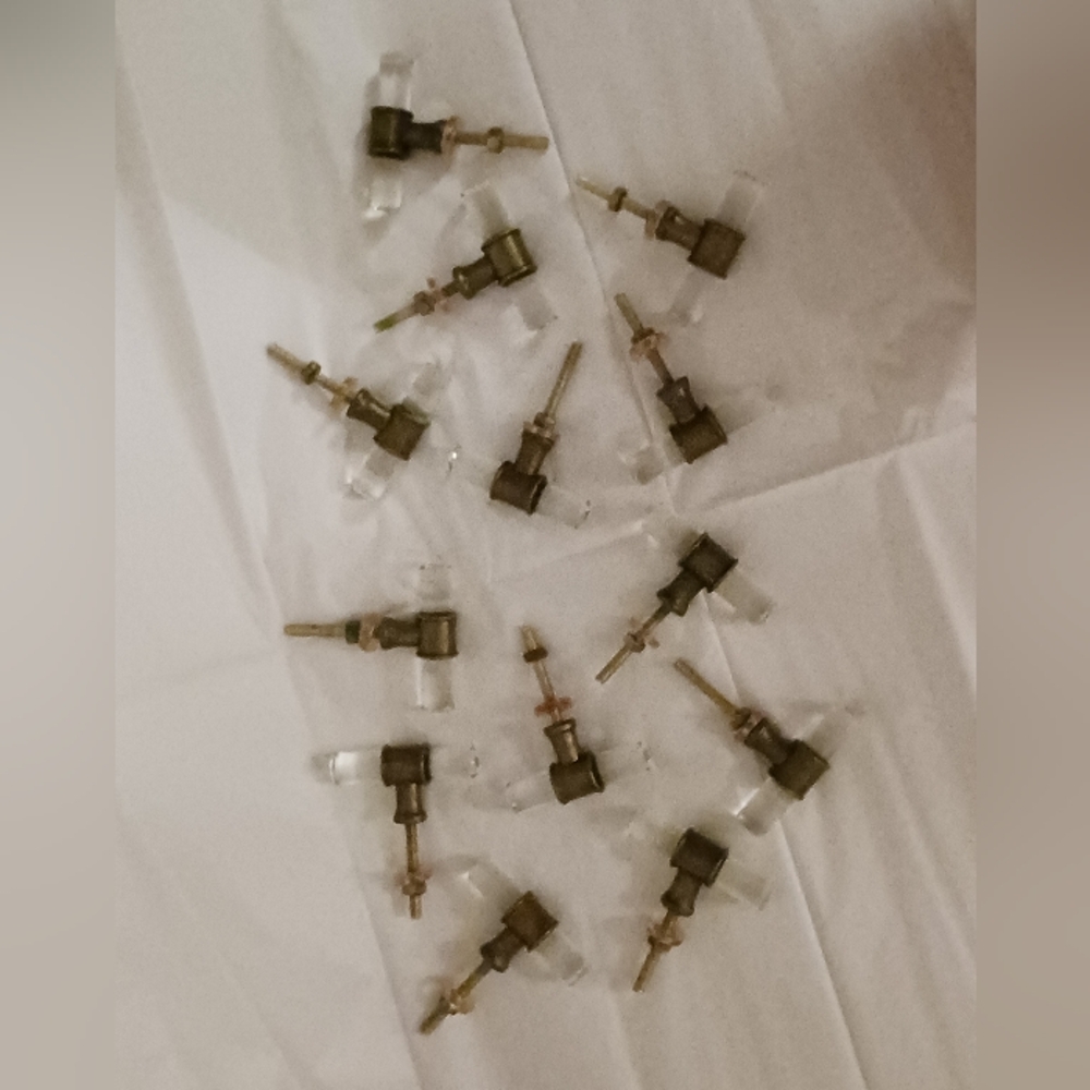 Set Of 13 Brass and Clear Cabinet Dresser Knobs